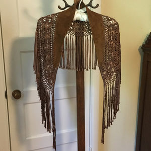 Suede Crocheted Fringe Wrap